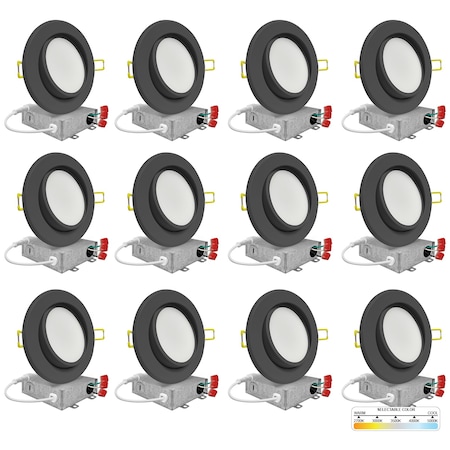 Nuwatt 4" Black Gimbal LED Recessed Lighting for Sloped Ceiling 2700K-5000K 5CCT Canless Lights, PK12 NW-P-ADJDL-4-9W-5CT-BLK-12P